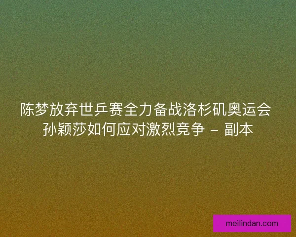 陈梦放弃世乒赛全力备战洛杉矶奥运会 孙颖莎如何应对激烈竞争 - 副本