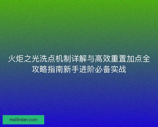 火炬之光洗点机制详解与高效重置加点全攻略指南新手进阶必备实战