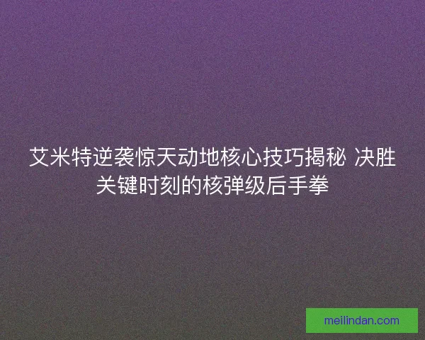 艾米特逆袭惊天动地核心技巧揭秘 决胜关键时刻的核弹级后手拳